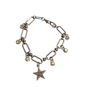 Silver Tone Bracelet With Crystal‎ Charms & "Shine Bright" Star Pendant